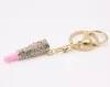 New Lipstick key chain lovely party gift for women girls Fashion jewelry metal crystal lipstick keychains bag car accessories key ring whole