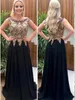 Sexig Illusion Guld Lace Black Long Aftonklänning Robe de Soiree A Line Chiffon Evening Party Dresses Vestido de Festa