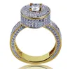 Custom Cluster Gold CZ Ring Micro Pave Cyrkonia Symulowane Diamenty Hip Hop Rinds Luxury Mens Gold Pierścienie