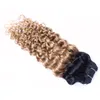 1B 27 Ombre Blonde Bouclés Faisceaux de Cheveux avec Fermeture Brésilienne Vague d'eau cheveux 4 Faisceaux Avec Fermeture À Lacets Remy Extension de Cheveux Humains5575819