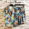 Men's Tracksuits Summer Fashion Floral Print Shirts Men+Shorts Short Sleeve Shirt 2 Piece Men Set Suit Casual Shorts Sport Wear Beach H1