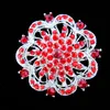 Silver Tone Large Rhinestone Crystal Round Flower Brooch