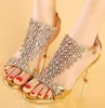 Vente chaude-2014 luxe or argent chaussures de danse cristal diamant chaussures de mariage femmes talon haut taille 33 à 40