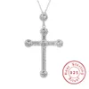 Novo Colar com Pingente de Cruz de Jesus em Prata 925 Prata Requintada para mulheres e homens Crucifixo Charme Simulado Platina Joia com Diamante N027