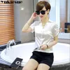 2020 Women silk satin blouse short sleeve shirts ladies office work elegant female Top high quality Blouses Plus size XXL