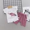 2019 style tendance été coton col rond motif éléphant avec manches courtes et short deux pièces pour garçons et filles