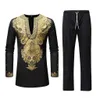 Mannen stelt African Dashiki kleding katoenveer Casual Tracksuit Male v nek t -shirt broek Afrikaanse heren kostuumpak maart.