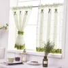 Rideau de cuisine de Style pastoral Simple 2 pièces | Rideau en tissu de lin de haute qualité avec passe-tringle en dentelle verte pour fenêtre/porte