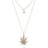 Fashion Necklaces Multi-Layer Crystal Maple Leaf Pendant Necklace Gold-Plated Dark Green Sugar Maple Leaf Pendant Chain Jewelry for Woman