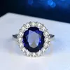 Prinsessan Diana William Kate Blue Cubic Zircon Engagement Ringar för Kvinnor 925 Sterling Silver Bröllop Ring Smycken Present XR234