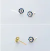 100% Pure 925 Sterling Silver Stud Guangzhou Jewelry Högkvalitativ blå ond öga Design Studs örhängen Turkiet Guldpläterad örhänge