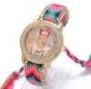 Gökkuşağı Cenevre İzle Kadınlar vintage hippi Meksika Rhinestone Stil dial Kız Moda kol saati Dantel Zincir Örgü Reloj