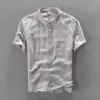 Summer Linen Shirt Men High Quality Casual Three Quarter Regular Sleeve Comfortable Tops Thin Fit White Popover Linen Tees Male Trend