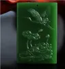 Chine main naturel sculpté vert exquis jade grue pendentif-Lotus