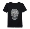 Hommes Femmes Streetwear Été T-shirts Cerveau Brillant Diamant Strass T-shirts Crânes Motif Ras Du Cou À Manches Courtes T-shirts