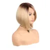 Short Bob Rendas dianteira peruca para mulheres ombre perucas sintéticas marrom laço laço cabelo