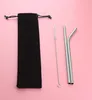 8.5 Inches Eco Friendly Reusable Straw 304 Stainless Steel Straw Metal Smoothies Drinking Straws Set with Brush & Bag