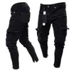 Mode Schwarz Jean Männer Denim Skinny Biker Jeans Zerstört Ausgefranste Slim Fit Tasche Cargo Bleistift Hosen Plus Größe S3XL9709578