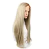 Swiss Lace Front Wig Long Straight Ash Blonde Ombre Synthetic Wigs For Black Or White Women Halloween Cosplay