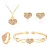 Luxe Crystal Heart Sieraden Set voor Vrouwen Bruiloft Gouden Liefde Vorm Hanger Ketting Stud Oorbellen Ringen Manchet Bangle Armband Mode-sieraden