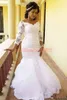 Prachtig kant plus size zeemeermin trouwjurken met 3/4 lange mouw Nigeriaanse pailletten bruid Afrikaanse gewaad de Mariée bruids huwelijk jassen