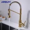 주방 수도꼭지 Aodeyi Double Mode Brass Spring Faucet Sink Mixer Tap Swivel Spout 및 Cold Water Torneira Brushed Gold 13-036g1