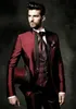 Moda Burgundia Groom Tuxedos Mandarin Lapel Groomsmen Mężczyzna Suknia Ślubna Doskonała Kurtka Mężczyzna Blazer 3 Piece Suit (Kurtka + Spodnie + Kamizelka + Krawat) 68