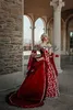 Fantasia rainha vermelha gótico vestidos de casamento halloween medieval país jardim uma linha vestido de casamento com renda mangas compridas espartilho brid3051