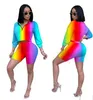 Cousssit Женская летняя Soprtswear Rainbow Striped два частей наборы цифровые печатные спортивные костюмы наружные накладные градиент на молнии 2 шт. / Настройки B5107