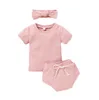 Crianças roupas meninos meninas articulação sólida pit roupas conjuntos de bebê macacão shorts headband terns criança macacão de verão calças hariband cyp730