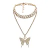 Style rétro multicouche avec strass complet en forme de papillon pendentif déclaration collier large chaîne bijoux de mode