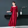 Verão Vintage elegante longo solto Vestido estilo Chinês tang terno de seda vestido de mistura mordern Mulheres vestidos Casuais