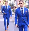Bonito Royal Blue Men Wedding Tuxedos Notch lapela do noivo smoking Homens Popular Blazer 2 Piece Suit Prom / Smoking (jaqueta + calça + empate) 58