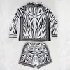 Women Two Piece Outfits Tracksuits Autumn Print 2 Piece Shorts Set Zebra Stripe Printed Long Sleeve Button Shirts Pocket Short Pant Casual Clothes S-2XL