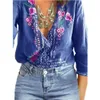 Women's Blouses & Shirts Women Boho V-Neck Lace Floral Long Sleeve Loose Summer Tops Casual Ladies Embroidery Flower Plus Size 2XL Blusas1