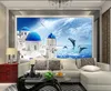 3D Zdjęcie Tapeta Niestandardowe ścienne malowidła ścienne 3D Tapeta Mediterranean Love Sea Night Kolor Dolphin Seagull Mural Tło Warna Dokorta domu