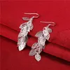 Gratis frakt! Pläterad Sterling Silver Leaf Earrings DJSE674 Storlek 6.1x0.7cm; Kvinnors 925 Silver Plate Dangle Landelier Smycken Örhänge