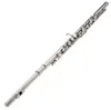 Western Concert Flute Silver Plated 16 Holes C Key Cupronickel Woodwind Instrument with Cleaning Cloth Stick Bag