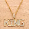Collier pendentif croix diamant pour hommes femmes cristal strass roi reine lettre charmes mode or hip hop bijoux corde chaîne colliers