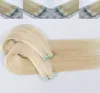 Top kwaliteit lange rechte tape in hair extensions huid inslag human natural hair extensions 613 blonde kleur 150g gratis
