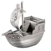 Vintage Pewter Finish Pirate Ship Money Box Retro Metal Piggy Bank Coin Saving Pot Collectible Decorative Crafts Gifts for Kids