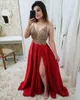 Sexy elegante cintas de espaguete vestidos de baile renda applique frisado topo split chiffon longo formal festa noite aniversário vestidos celebridade personalizado robe de mariee