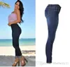 Kvinnor Slim Bag Hip Pencil Jeans Solid Färg Blå Tight Montering Stor Stor Storlek Kvinnors Byxor 2XL
