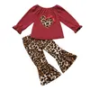 kläder barn nyligen anlända toddler barn baby tjejer hjärta toppar båge leopard print bellbottom byxor outfits set tjejer kläder