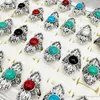 Fashion 100Pieces/lot Turquoise Ring Mix Style Large Size Antique Silver punk diy Vintage Jewelry Fit Women's Men Gifts