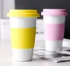 Tasse en céramique Silicone anti-repassage Tasses Maison Voiture Tasses En Céramique Avec Couvercles Café Lait Thé Drinkware Bouteilles D'eau GGA2690