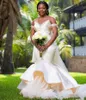Luksusowe Suknie Ślubne Południowoafrykańskie Suknie Syrenki Koraliki Plus Rozmiar Arabski Kraj Bridal Suknia Ślubna Czarne Dziewczyny Vestido de Novia