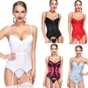 Kadınlar Seksi Jartiyer Push-Up Sütyen Kirpik Dantel 8 ADET Plastik Tamamen Kemik Büstiyer Ve Külot Seti Beyaz Gelin Lingerie Korse Overbust Corselet