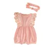 Baby Rompers Girl Ruffle Solid Jumpsuits Headband Suit Infant Summer Boutique Onesies Newborn Fashion Bodysuits Toddle Climb Clothes B5858