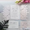 (50 stuks / partij) Europese licht roze bruiloft uitnodiging kaart laser gesneden bloemen bruiloft kaart glinsterende verlovingsbaptism uitnodigingen